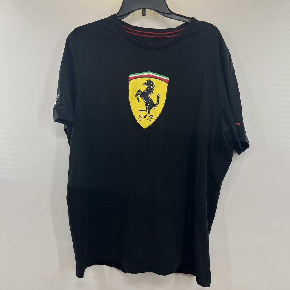 Puma Ferrari Scuderia Black Shield Logo T Shirt Size XL Short Sleeve Crew Neck